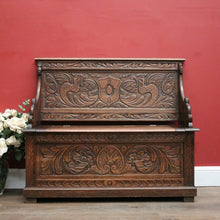 Load image into Gallery viewer, x SOLD Antique French Oak Hall Seat, or Lift Lid Blanket Box Hall Bench Chair. B11864
