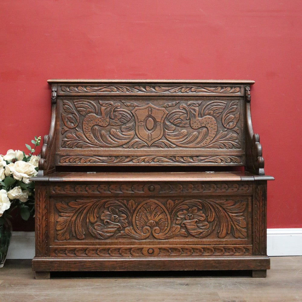 x SOLD Antique French Oak Hall Seat, or Lift Lid Blanket Box Hall Bench Chair. B11864