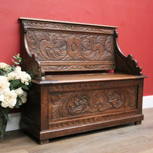 Load image into Gallery viewer, x SOLD Antique French Oak Hall Seat, or Lift Lid Blanket Box Hall Bench Chair. B11864
