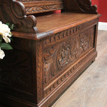 Load image into Gallery viewer, x SOLD Antique French Oak Hall Seat, or Lift Lid Blanket Box Hall Bench Chair. B11864
