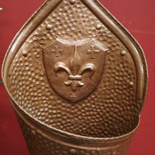 Load image into Gallery viewer, x SOLD Antique Belgian Copper and Brass Umbrella Holder or Stand, Fleur de Lis in Shield. B11680
