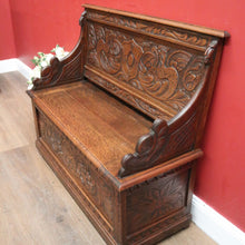 Load image into Gallery viewer, x SOLD Antique French Oak Hall Seat, or Lift Lid Blanket Box Hall Bench Chair. B11864
