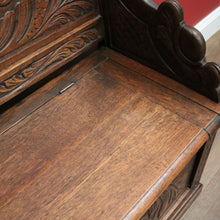 Load image into Gallery viewer, x SOLD Antique French Oak Hall Seat, or Lift Lid Blanket Box Hall Bench Chair. B11864
