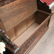 Load image into Gallery viewer, x SOLD Antique French Oak Hall Seat, or Lift Lid Blanket Box Hall Bench Chair. B11864
