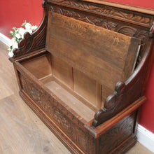 Load image into Gallery viewer, x SOLD Antique French Oak Hall Seat, or Lift Lid Blanket Box Hall Bench Chair. B11864
