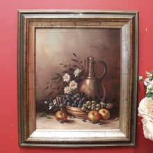 Load image into Gallery viewer, Oil on Canvas, Signed Bottom Right Still Life in Gilt-Coloured Frame, Floral Fruit Painting. B11850

