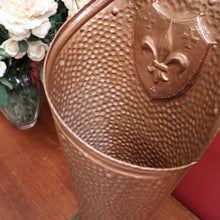 Load image into Gallery viewer, x SOLD Antique Belgian Copper and Brass Umbrella Holder or Stand, Fleur de Lis in Shield. B11680
