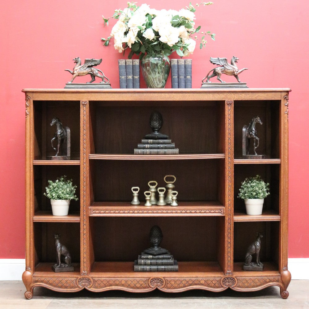 x SOLD Antique French Oak Bookcase, Three Section Open-fronted Bookcase Display Cabinet. B11670