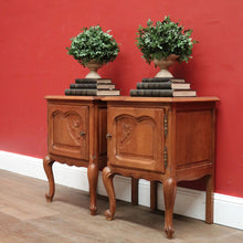 Load image into Gallery viewer, Pair of French Lamp Tables or Bedside Tables with Cupboard Storage, French Oak. B11966
