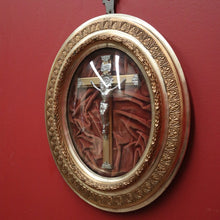 Load image into Gallery viewer, Antique French Framed Crucifix, Christ on the Cross Under glass Dome / Convex Glass. B11352

