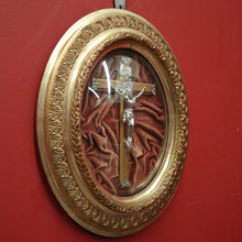 Load image into Gallery viewer, Antique French Framed Crucifix, Christ on the Cross Under glass Dome / Convex Glass. B11352
