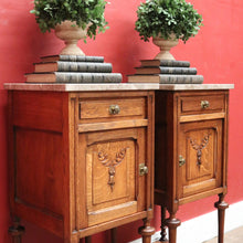 Load image into Gallery viewer, x SOLD Antique French Bedside Cabinets or Lamp Tables. Marble Tops, Tier to Base. B12051
