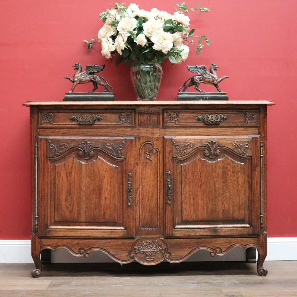 x SOLD Antique French Oak Two Drawer Two Door Narrow Hall Cabinet or Sideboard B11814