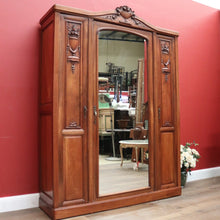 Load image into Gallery viewer, x SOLD Antique French Walnut and Mirror Armoire Wardrobe with Carved Floral detail. B11535
