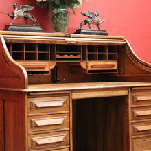 Load image into Gallery viewer, x SOLD Antique Cutler Desk, Twin Pedestal Cutler, NY, Buffalo Roll Top Office Desk with Key. B11931
