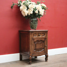 Load image into Gallery viewer, x SOLD Vintage French Oak Bedside Cabinet or Lamp or side Table, Drawer and Cupboard Storage. B11578
