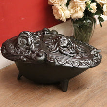 Load image into Gallery viewer, Antique French Cast Iron Coal Scuttle, Fire Kindling Box, Black Enamel. B11651
