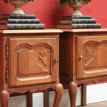 Load image into Gallery viewer, Pair of French Lamp Tables or Bedside Tables with Cupboard Storage, French Oak. B11966
