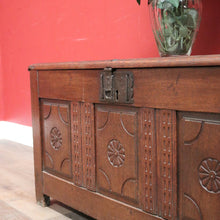 Load image into Gallery viewer, Antique Oak French Coffer or Blanket Box, End-of-Bed Trunk or Chest or Storage Box. B11316
