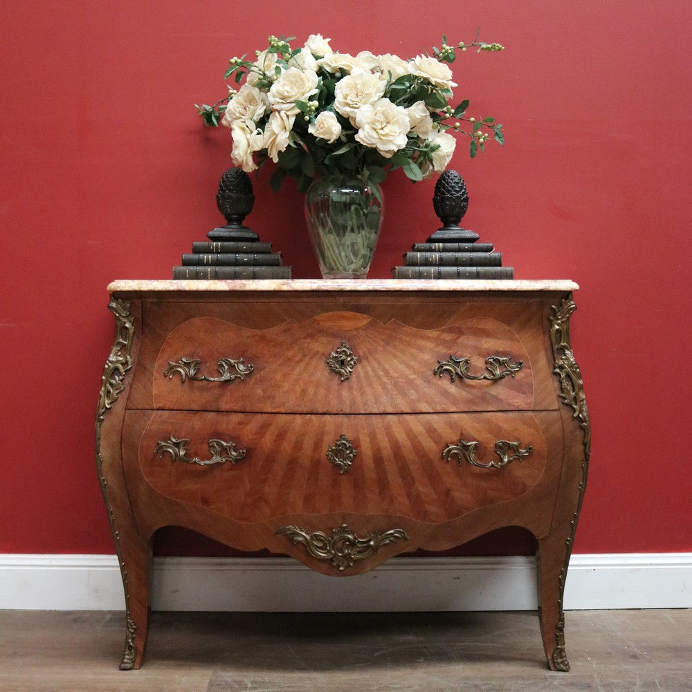 x SOLD Antique French Chest of Drawers, Walnut and Marble, Brass Handle 2-drawer Hall Cabinet Chest. B11699