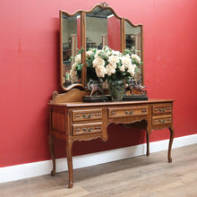 Load image into Gallery viewer, x SOLD French Oak Dressing Table, Mirror Back Five Drawer Desk or Vanity with Mirror. B11472
