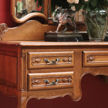Load image into Gallery viewer, x SOLD French Oak Dressing Table, Mirror Back Five Drawer Desk or Vanity with Mirror. B11472
