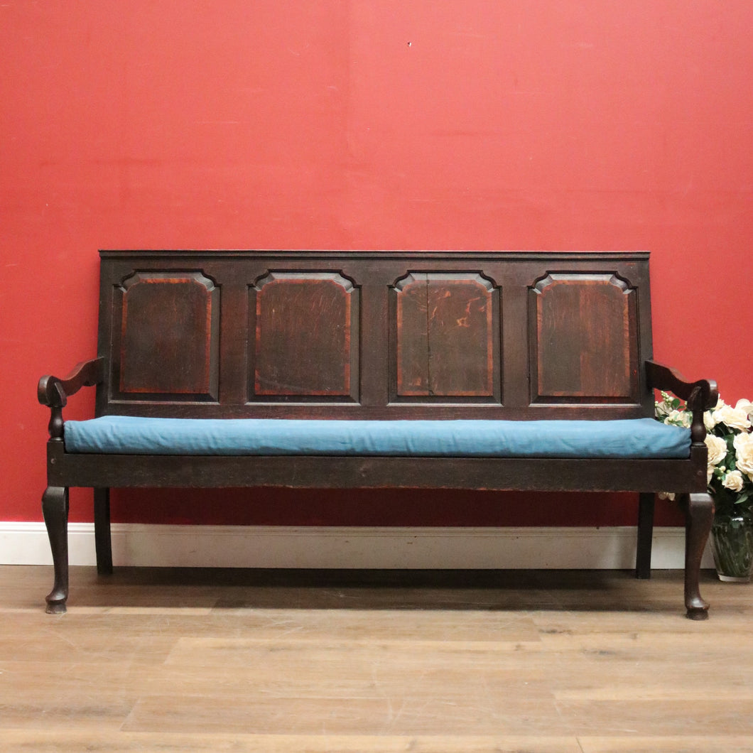 Antique Georgian Hall Settle, English Oak Verandah Chair, Hall Chair, Cushion. B11912