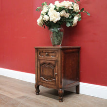 Load image into Gallery viewer, x SOLD Vintage French Oak Bedside Cabinet or Lamp or side Table, Drawer and Cupboard Storage. B11578
