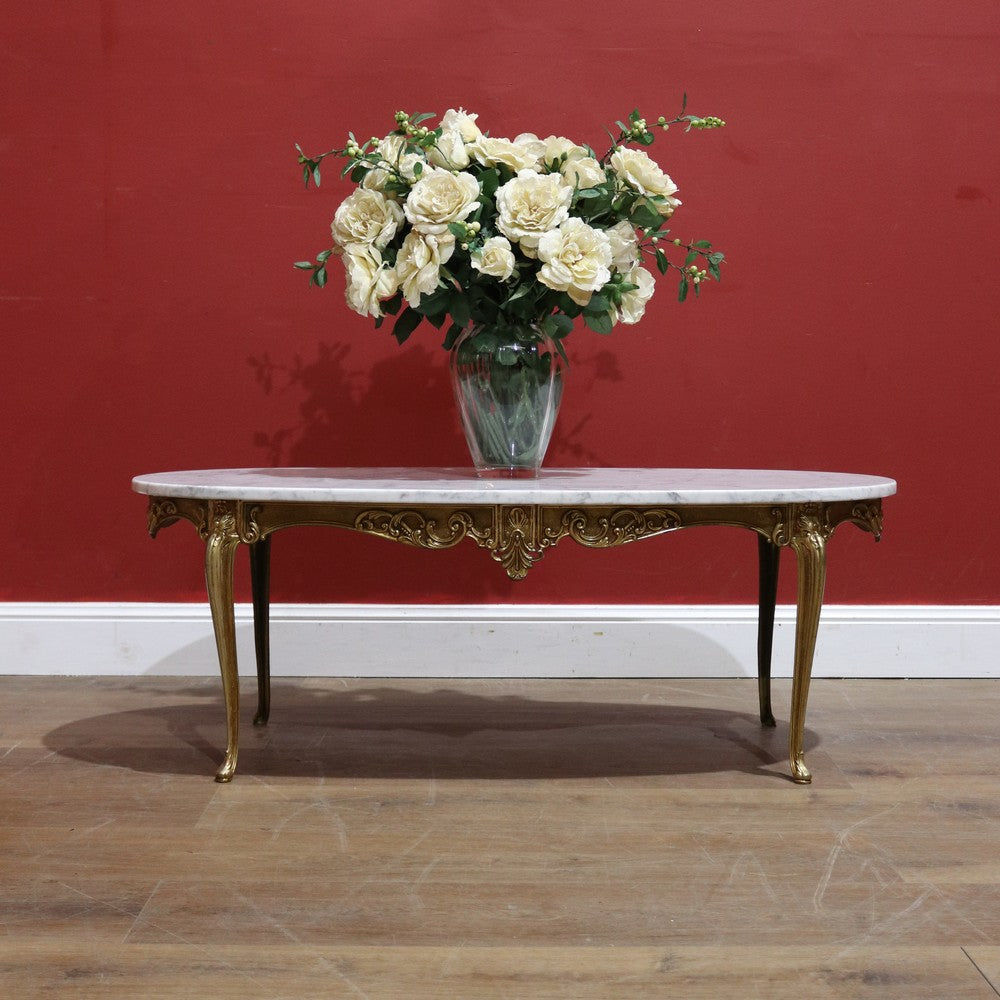 x SOLD Italian Brass and Marble Oval Shaped Coffee Table or Lamp Side Table B11372