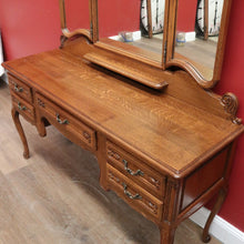 Load image into Gallery viewer, x SOLD French Oak Dressing Table, Mirror Back Five Drawer Desk or Vanity with Mirror. B11472
