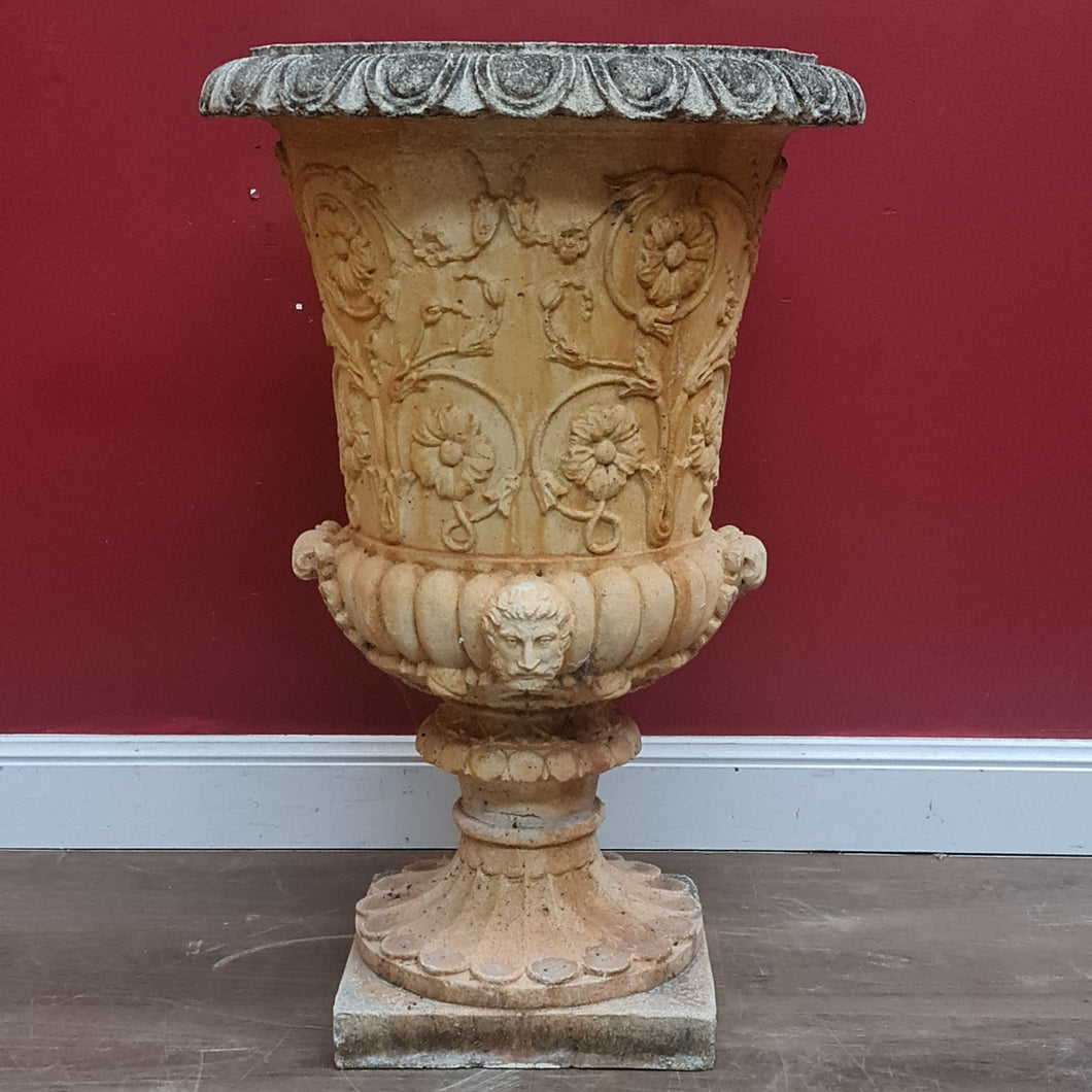 x SOLD A large and grand garden Urn with a repeat egg-and-dart pattern to the rim, detail gadrooning to the base of the bowl with Roman warrior faces.