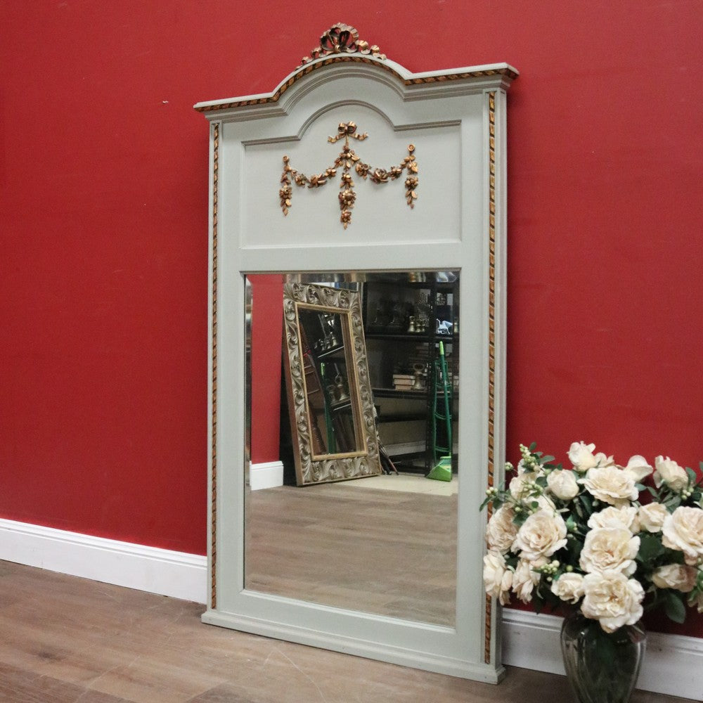 Antique French Mirror, An Antique French Grey Oak Bevelled Edge Wall Mirror with Gilt Trim. B11998
