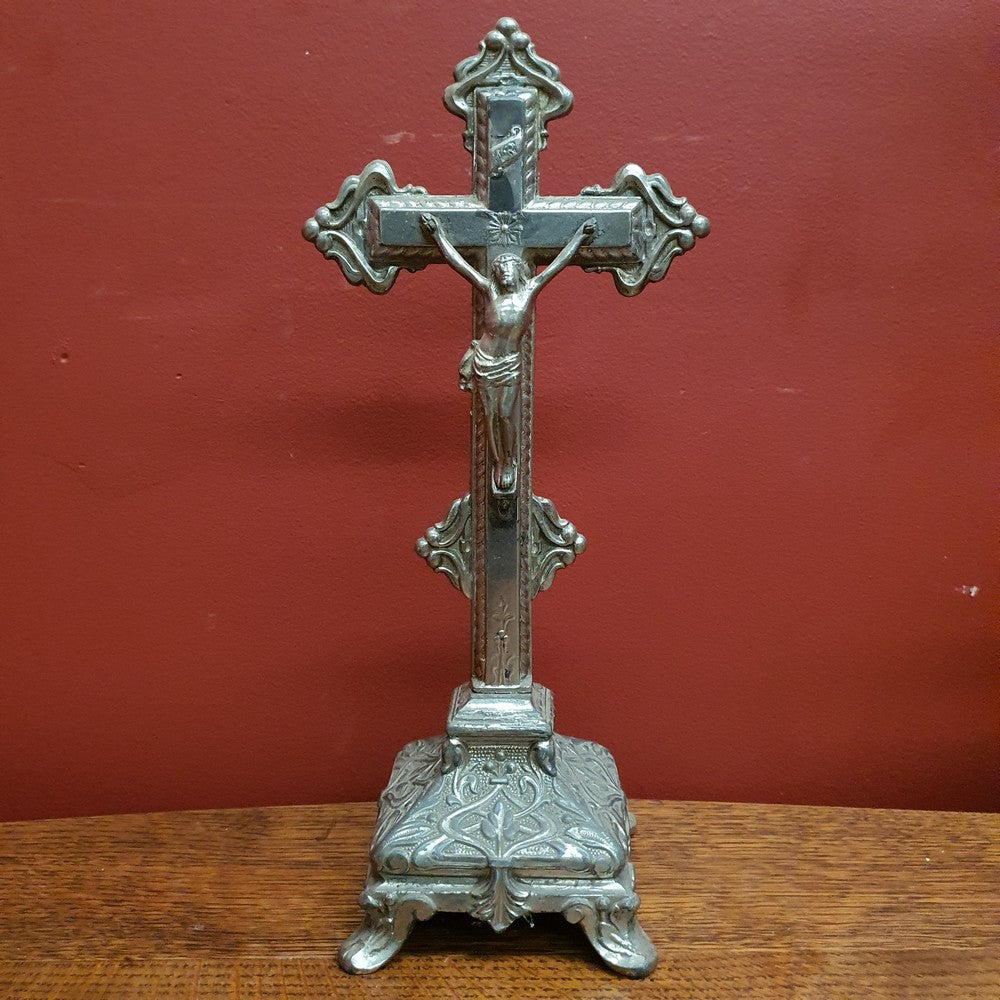 x SOLD Antique Silver Plate Crucifix, Cross, Jesus on the Cross, Home Worship or Devotion. B11591