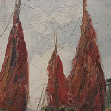 Load image into Gallery viewer, x SOLD Vintage Antique Dutch Painting, Framed Oil on Board, Fishing Boats Ships Docking. B11413
