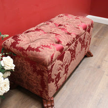 Load image into Gallery viewer, EOFY 30% - Vintage French Mahogany and Fabric Button Seat Blanket Box of End-of-bed Seat. B11908
