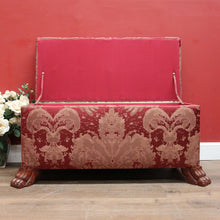 Load image into Gallery viewer, EOFY 30% - Vintage French Mahogany and Fabric Button Seat Blanket Box of End-of-bed Seat. B11908
