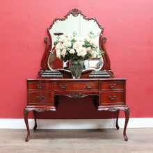 Load image into Gallery viewer, Vintage Australian Cedar Dressing Table with Ornate Bevelled Edge Mirror. B13136

