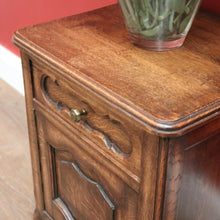 Load image into Gallery viewer, x SOLD Vintage French Oak Bedside Cabinet or Lamp or side Table, Drawer and Cupboard Storage. B11578

