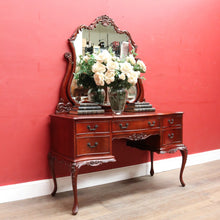 Load image into Gallery viewer, Vintage Australian Cedar Dressing Table with Ornate Bevelled Edge Mirror. B13136
