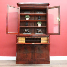 Load image into Gallery viewer, Antique English Mahogany Secretaire Bookcase Writing Bureau with Gilt Leather Desk. B11988
