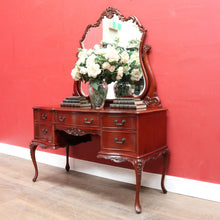 Load image into Gallery viewer, Vintage Australian Cedar Dressing Table with Ornate Bevelled Edge Mirror. B13136
