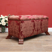 Load image into Gallery viewer, EOFY 30% - Vintage French Mahogany and Fabric Button Seat Blanket Box of End-of-bed Seat. B11908
