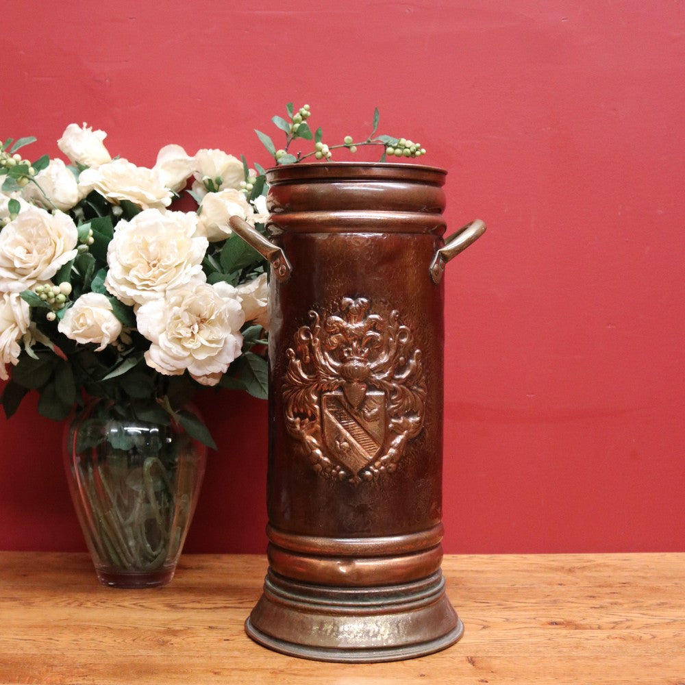 x SOLD Antique French Brass and Copper Umbrella Holder or Stand, also for Walking Sticks or Canes. B11872