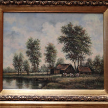 Load image into Gallery viewer, Antique Gilt Timber Frame Oil on Canvas, Oil Painting, Country Landscape Scene. B11701
