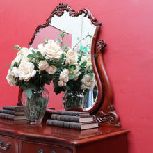 Load image into Gallery viewer, Vintage Australian Cedar Dressing Table with Ornate Bevelled Edge Mirror. B13136
