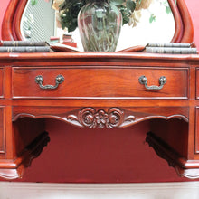 Load image into Gallery viewer, Vintage Australian Cedar Dressing Table with Ornate Bevelled Edge Mirror. B13136
