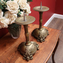 Load image into Gallery viewer, A pair of antique French candlestick holders, brass candle holders, and gargoyle feet. B11963
