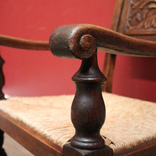 Load image into Gallery viewer, Antique French Hall Chair, an Oak and Rush Seat Carver, Office Chair or Armchair. B11801
