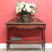 Load image into Gallery viewer, Colonial Australian Cedar Console Table, Tier to the base, with a Thomas Hope scroll backboard. B11977
