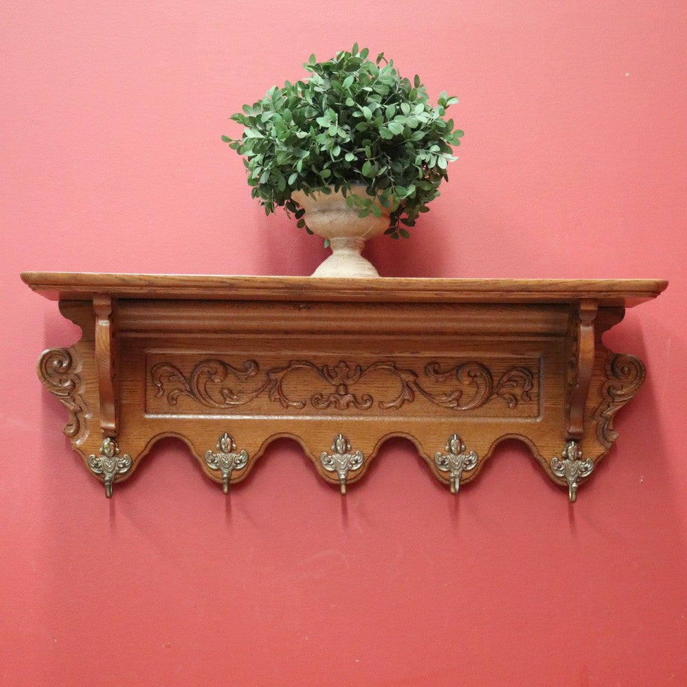x SOLD Antique French Oak Five (5) Hook Coat Rack, Scarf and Hat Wall ...